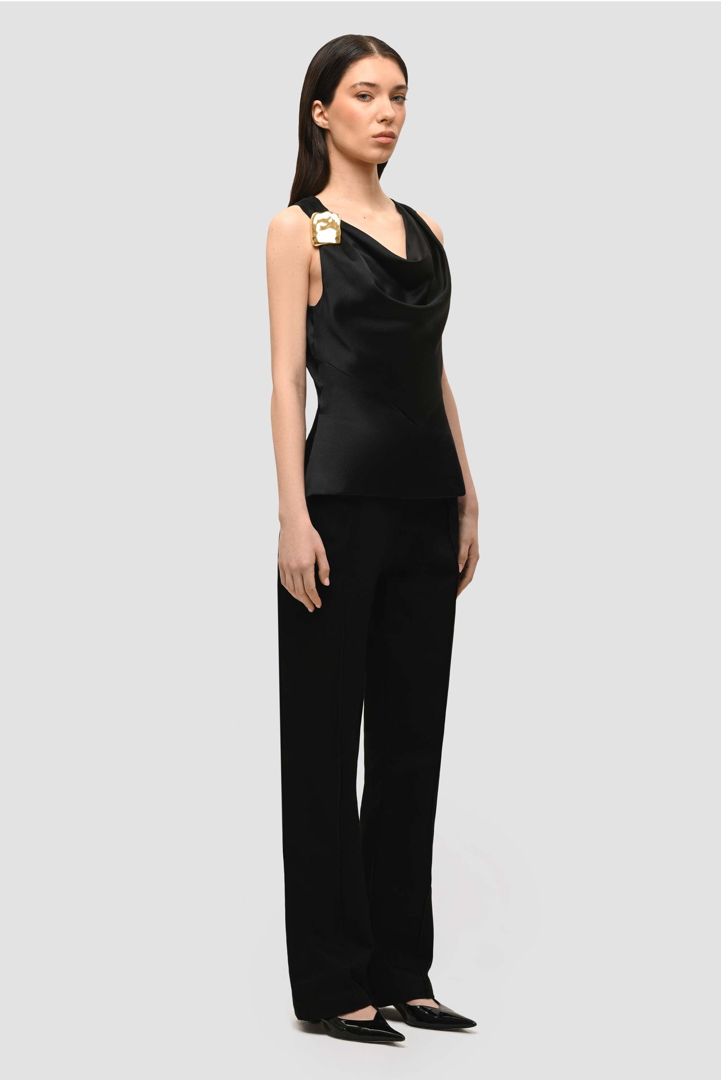 Cowl Neck Sleevless Top - Black