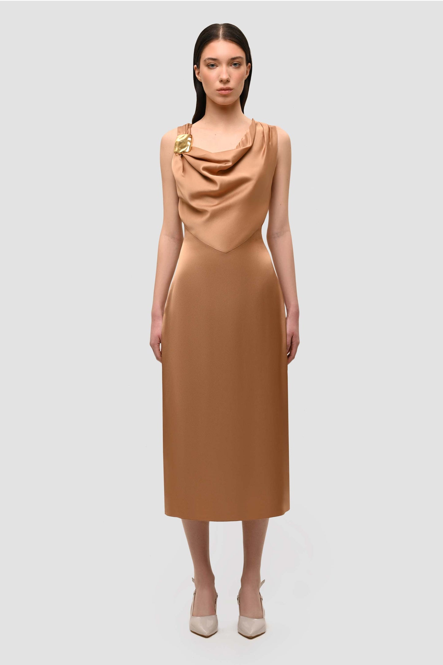 Cowl Neck Sleevless Dress - Honey