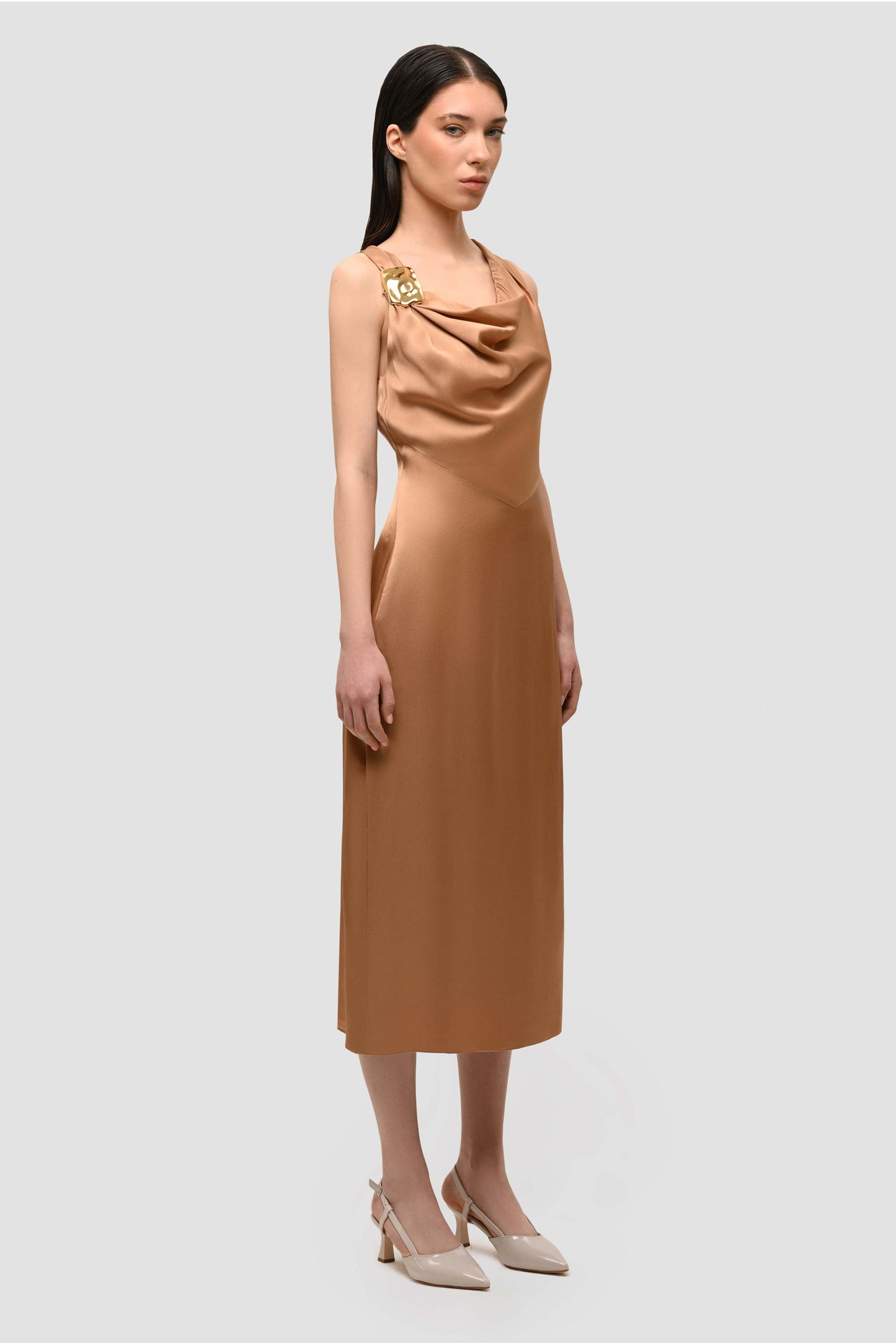 Cowl Neck Sleevless Dress - Honey