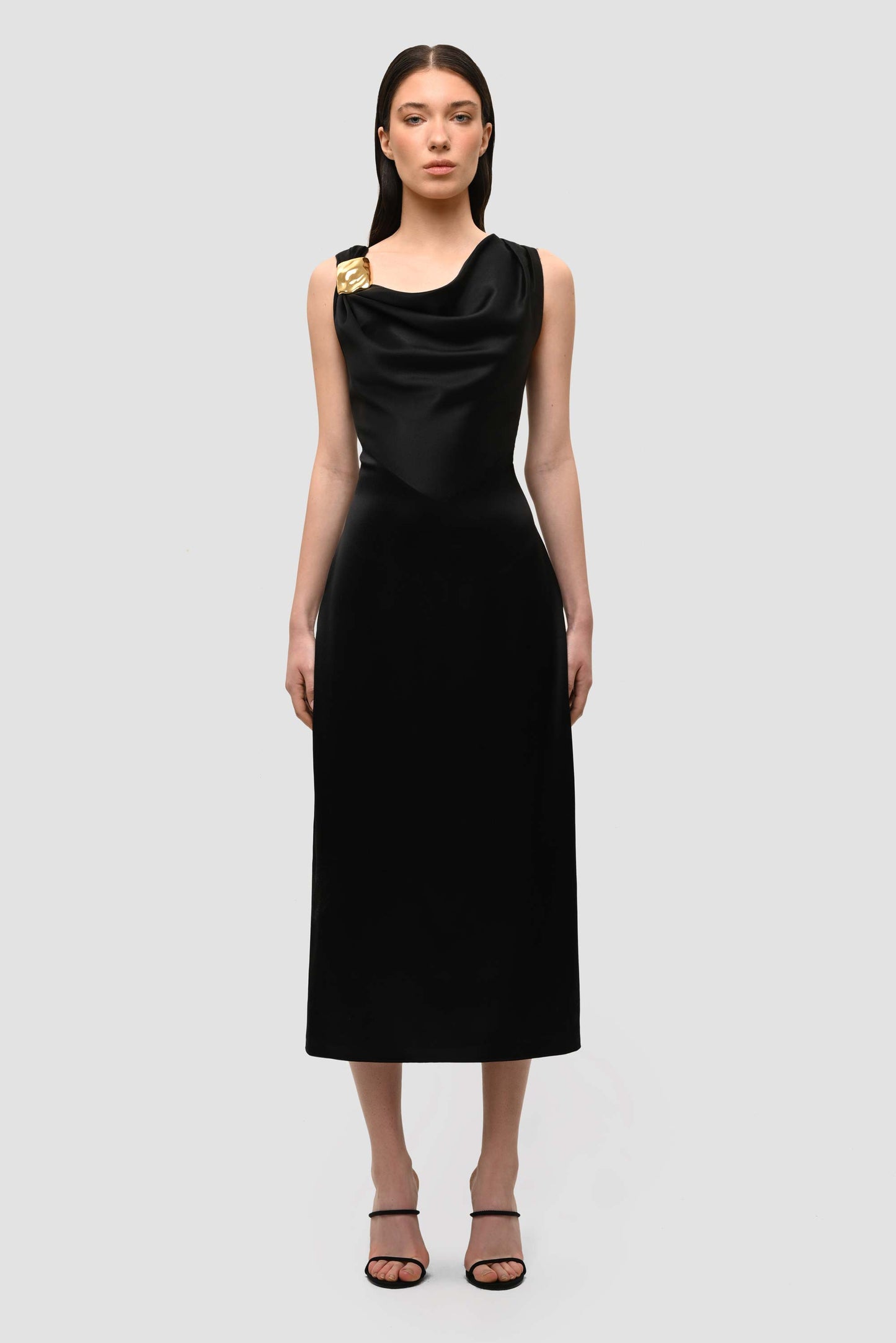 Cowl Neck Sleevless Dress - Black