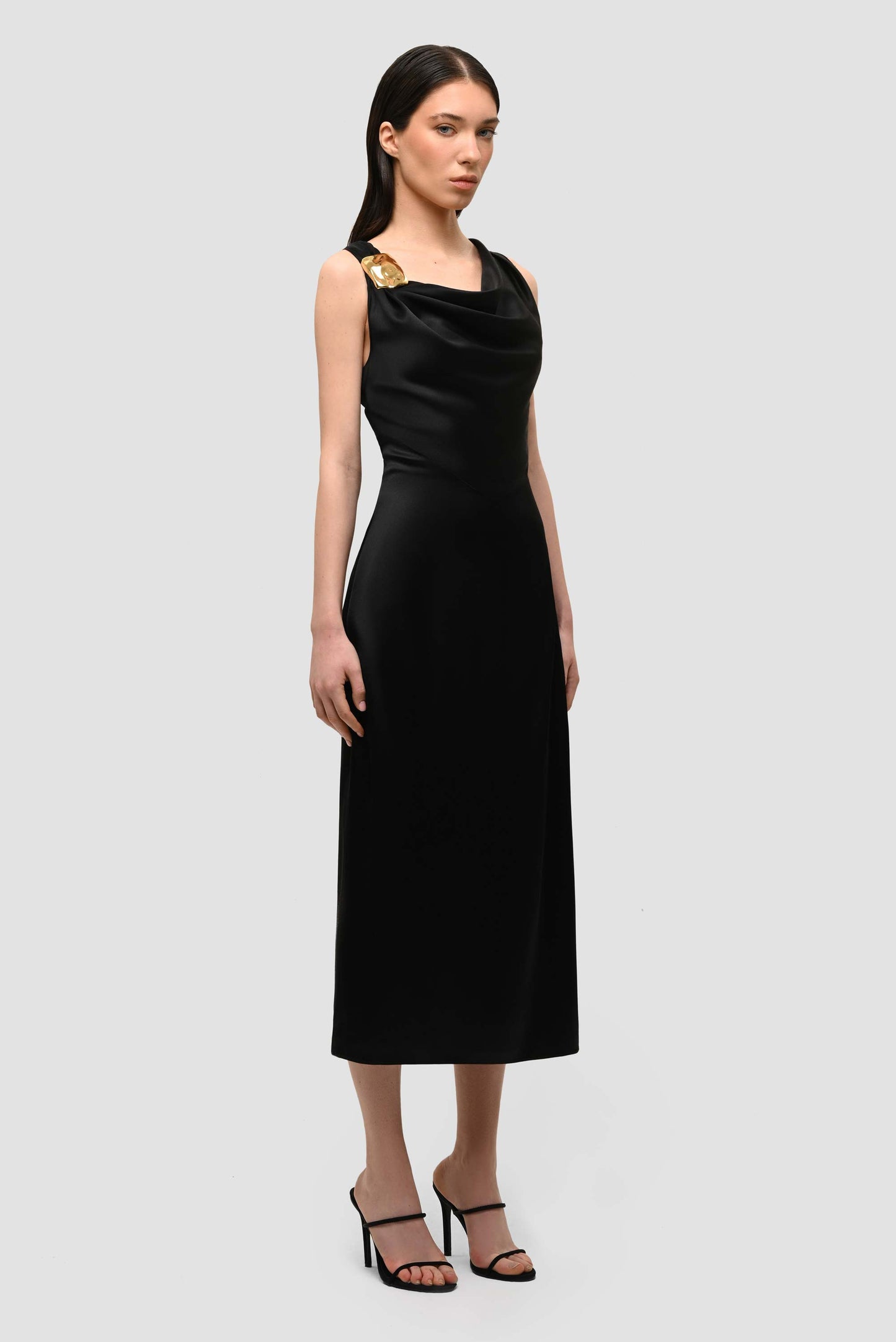 Cowl Neck Sleevless Dress - Black