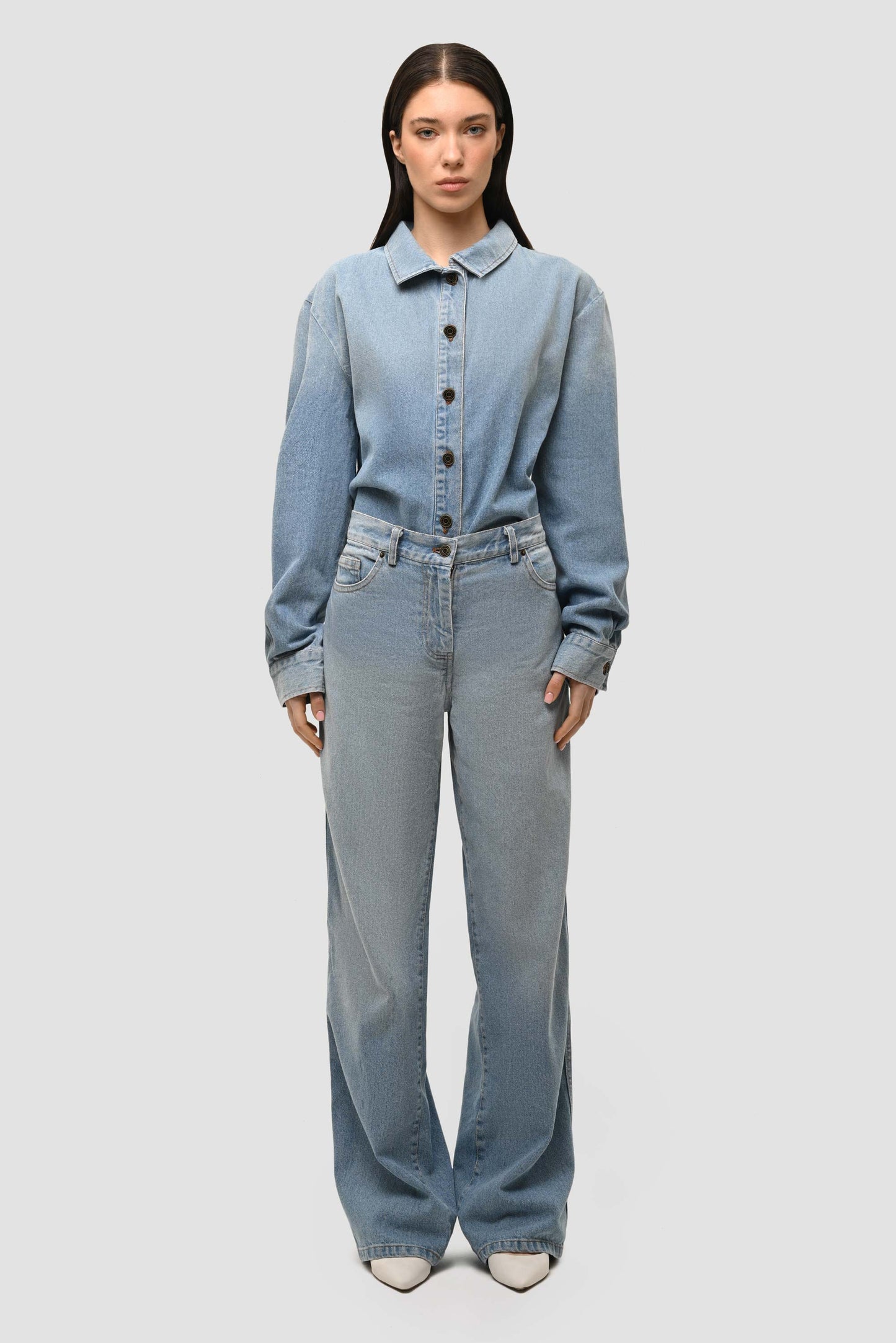 Mid-rise Straight Leg Washed Denim