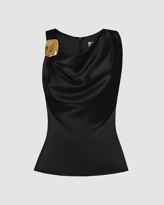 Cowl Neck Sleevless Top - Black