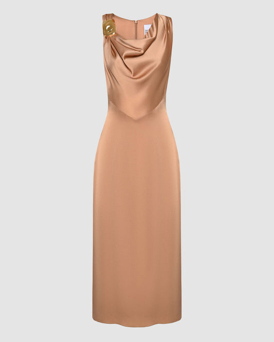 Cowl Neck Sleevless Dress - Honey