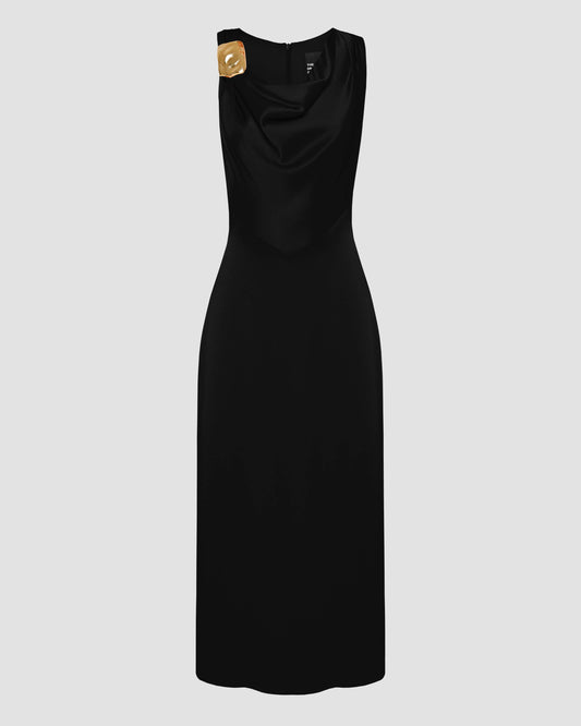 Cowl Neck Sleevless Dress - Black