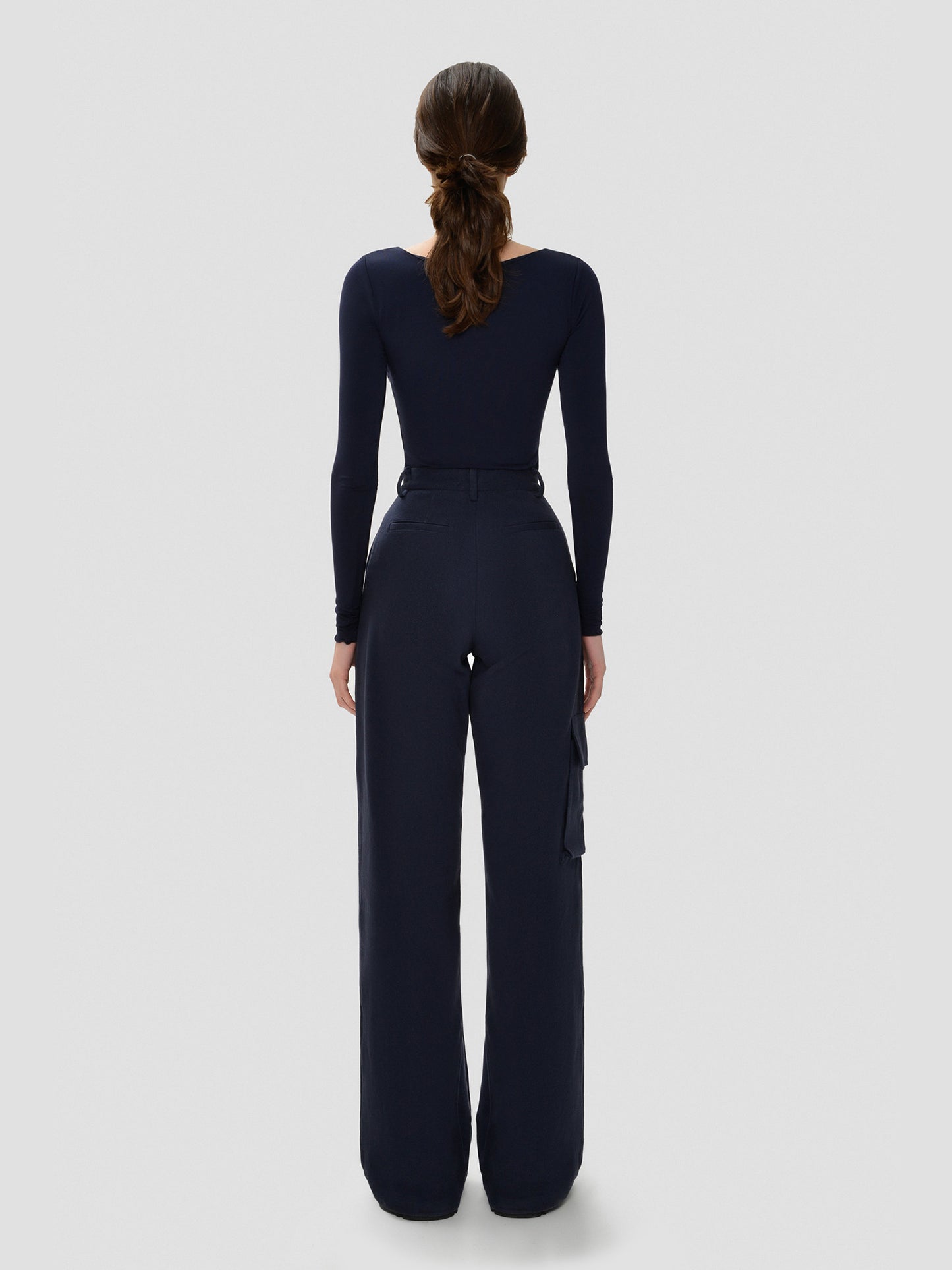 Navy Long Sleeve Draped Top