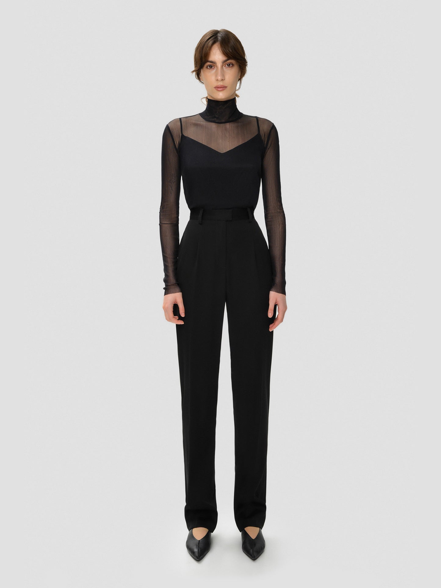 Mesh Turtle Neck Top With Camisole