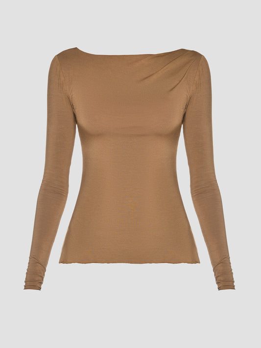 Beige Long Sleeve Draped Top