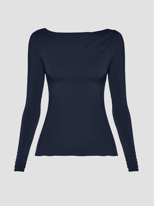 Navy Long Sleeve Draped Top