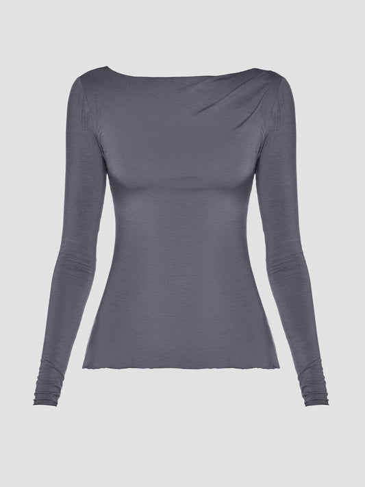 Grey Long Sleeve Draped Top