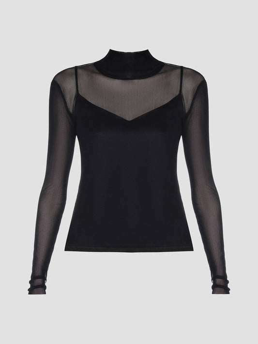Mesh Turtle Neck Top With Camisole