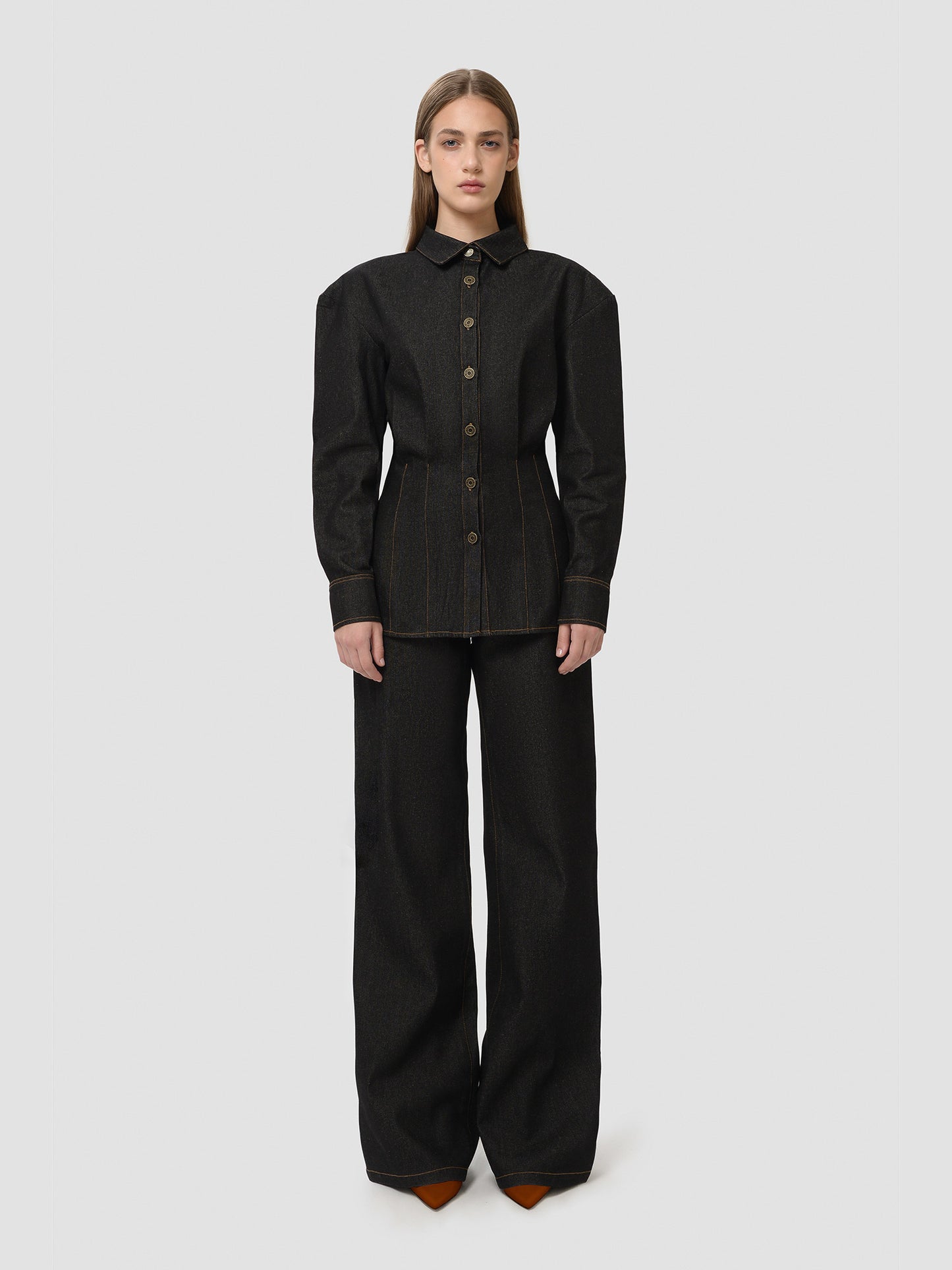 Black Denim Constructed Shirt