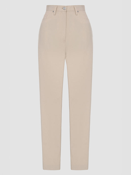 Cream Denim Tapered Pants
