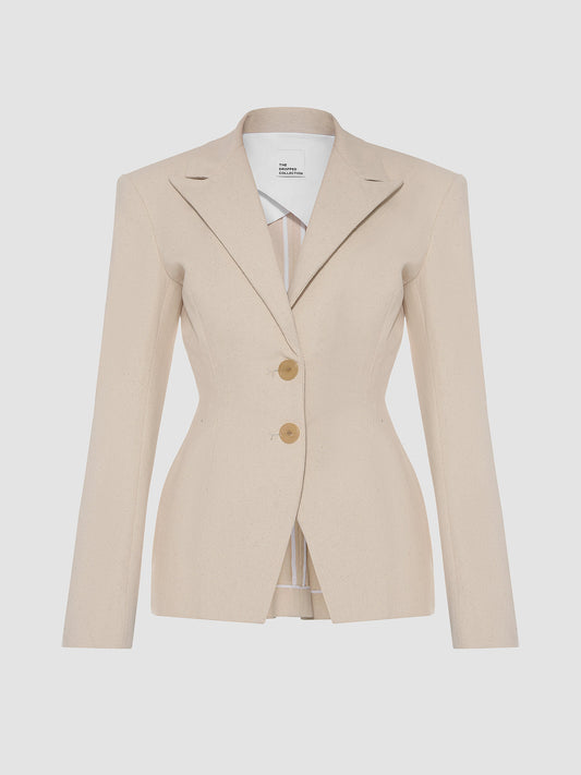 Cream Denim Single Breasted Blazer