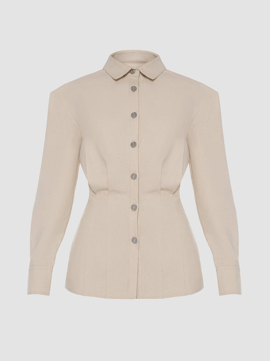 Cream Denim Constructed Shirt