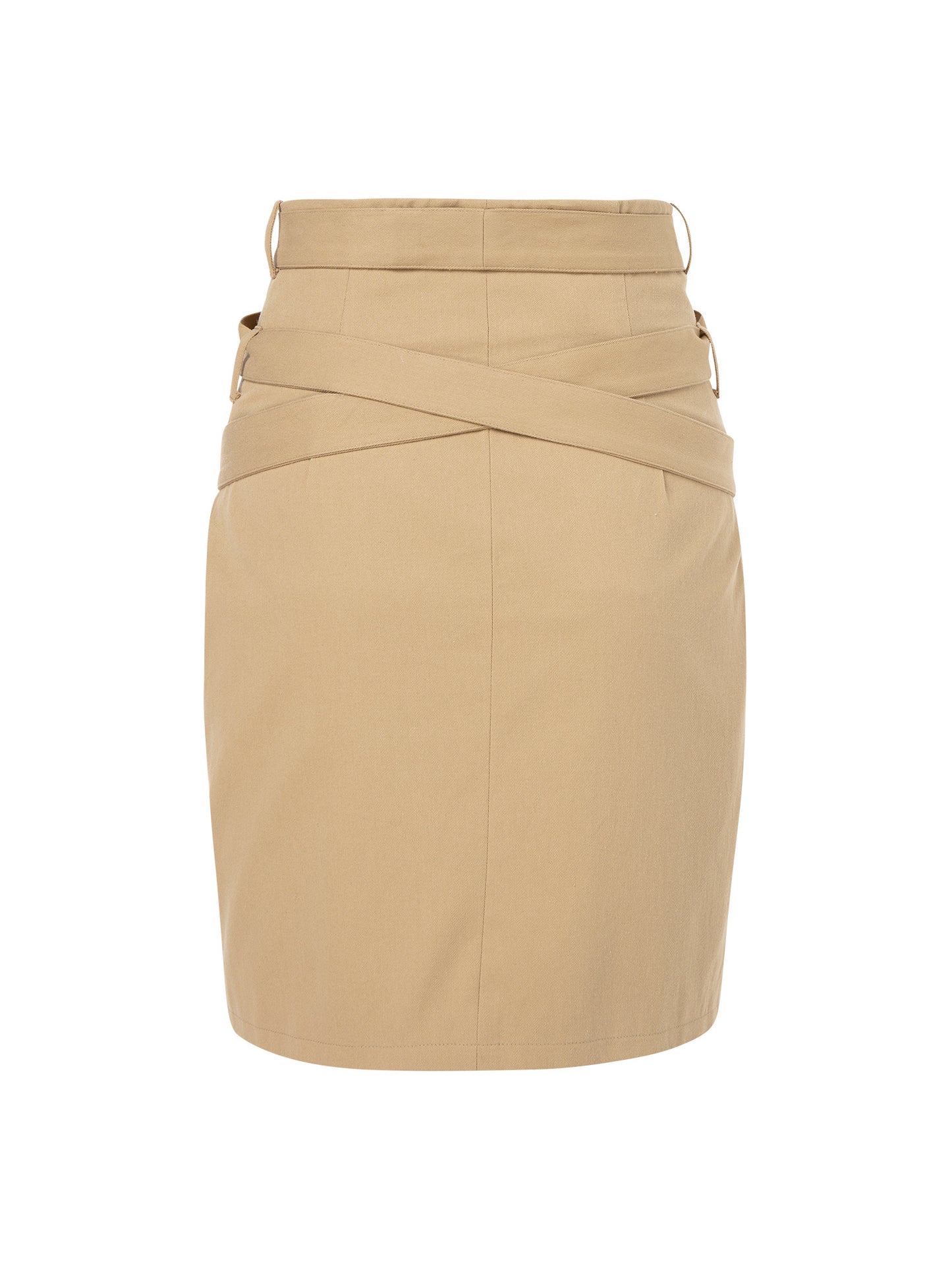 Beige short belted skirt