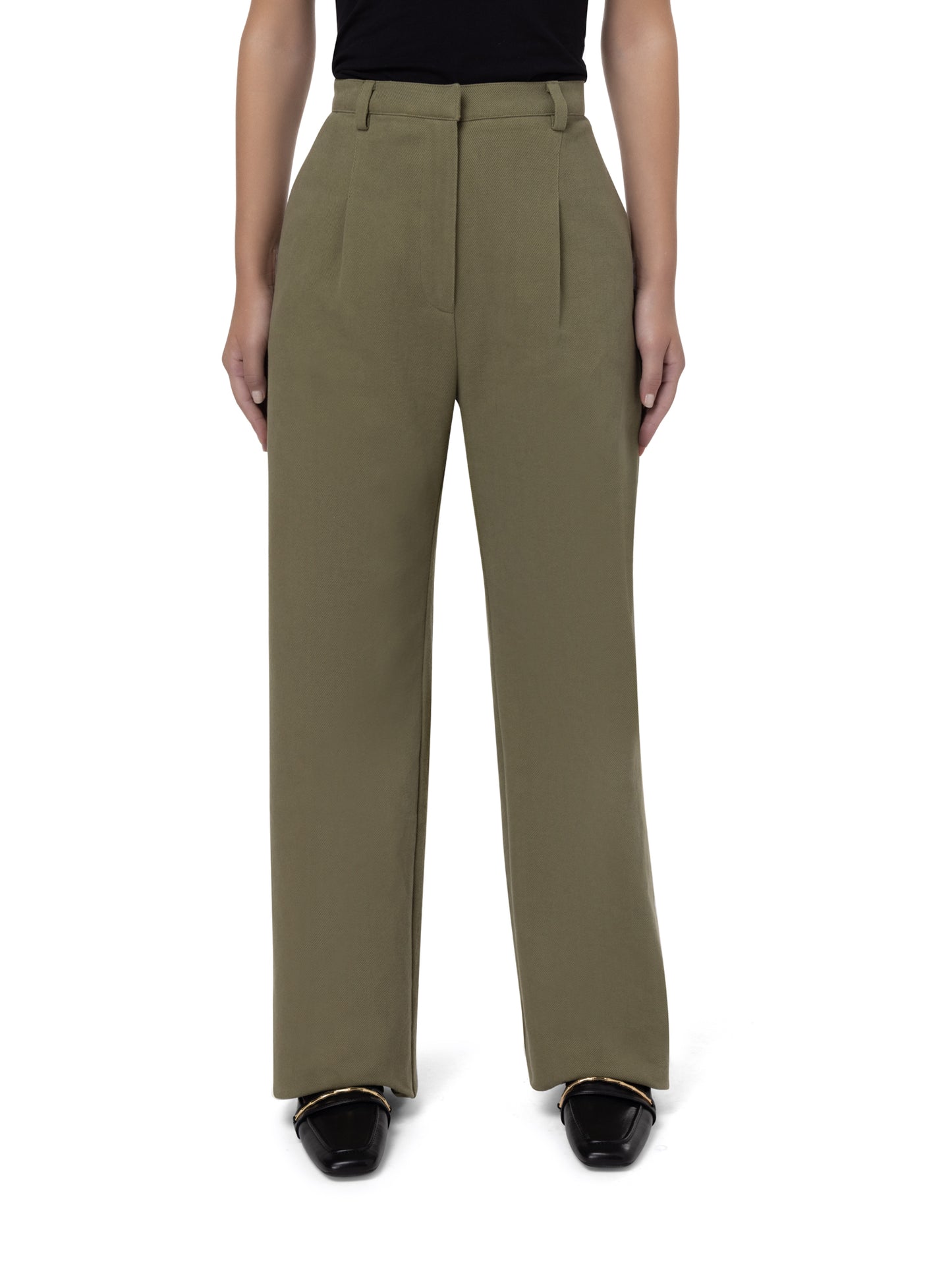Khaki pleated trouser