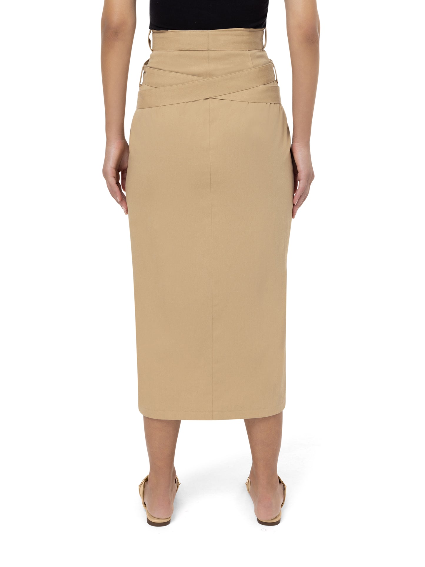 Beige long belted skirt