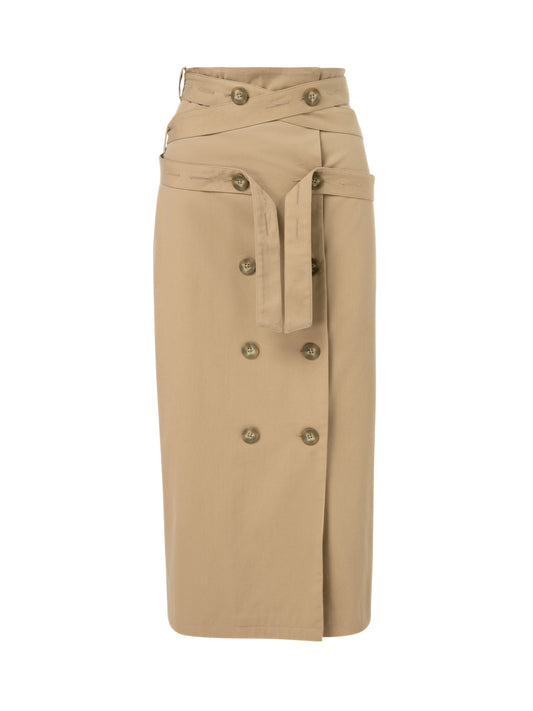 Beige long belted skirt