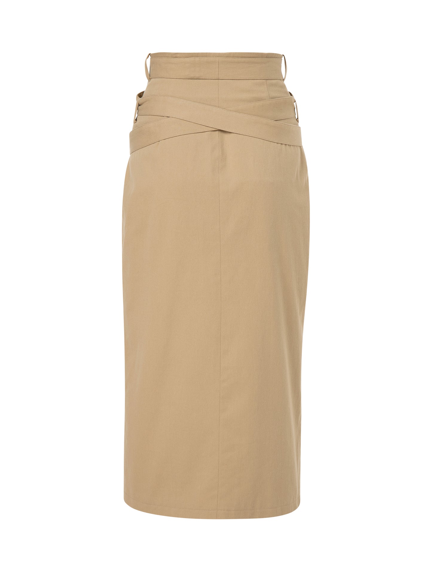 Beige long belted skirt