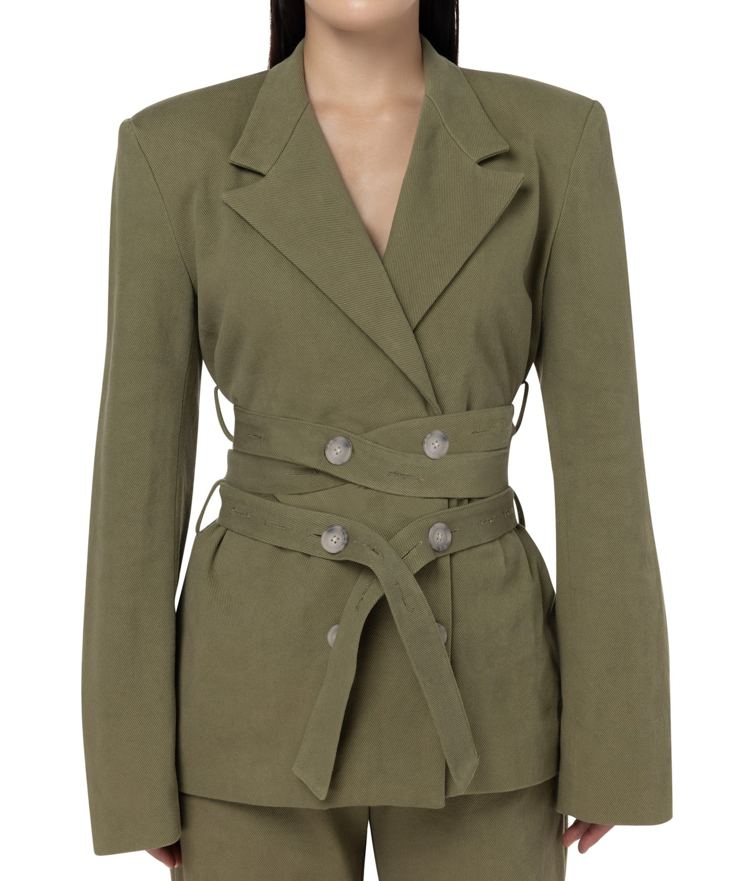 Khaki double breasted long blazer