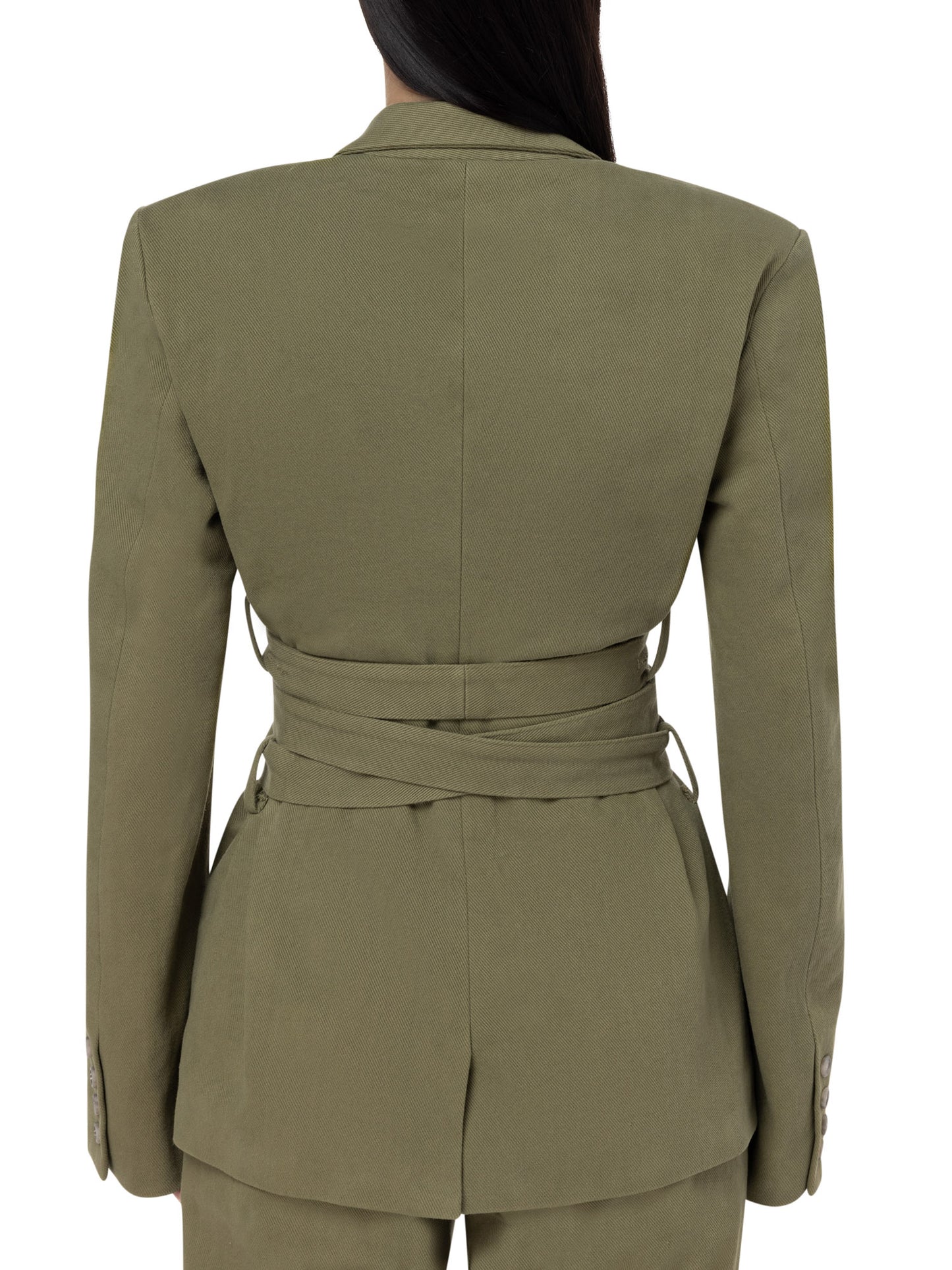 Khaki double breasted long blazer