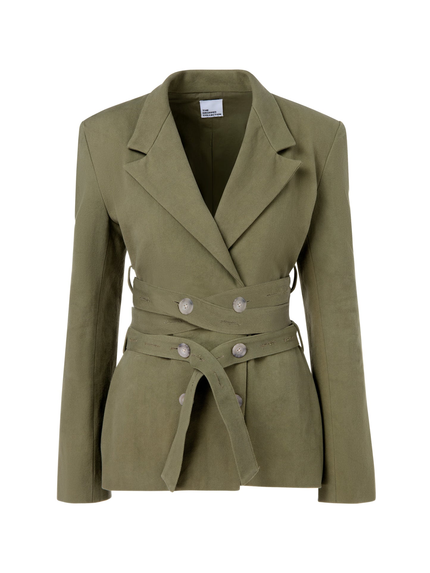 Khaki double breasted long blazer