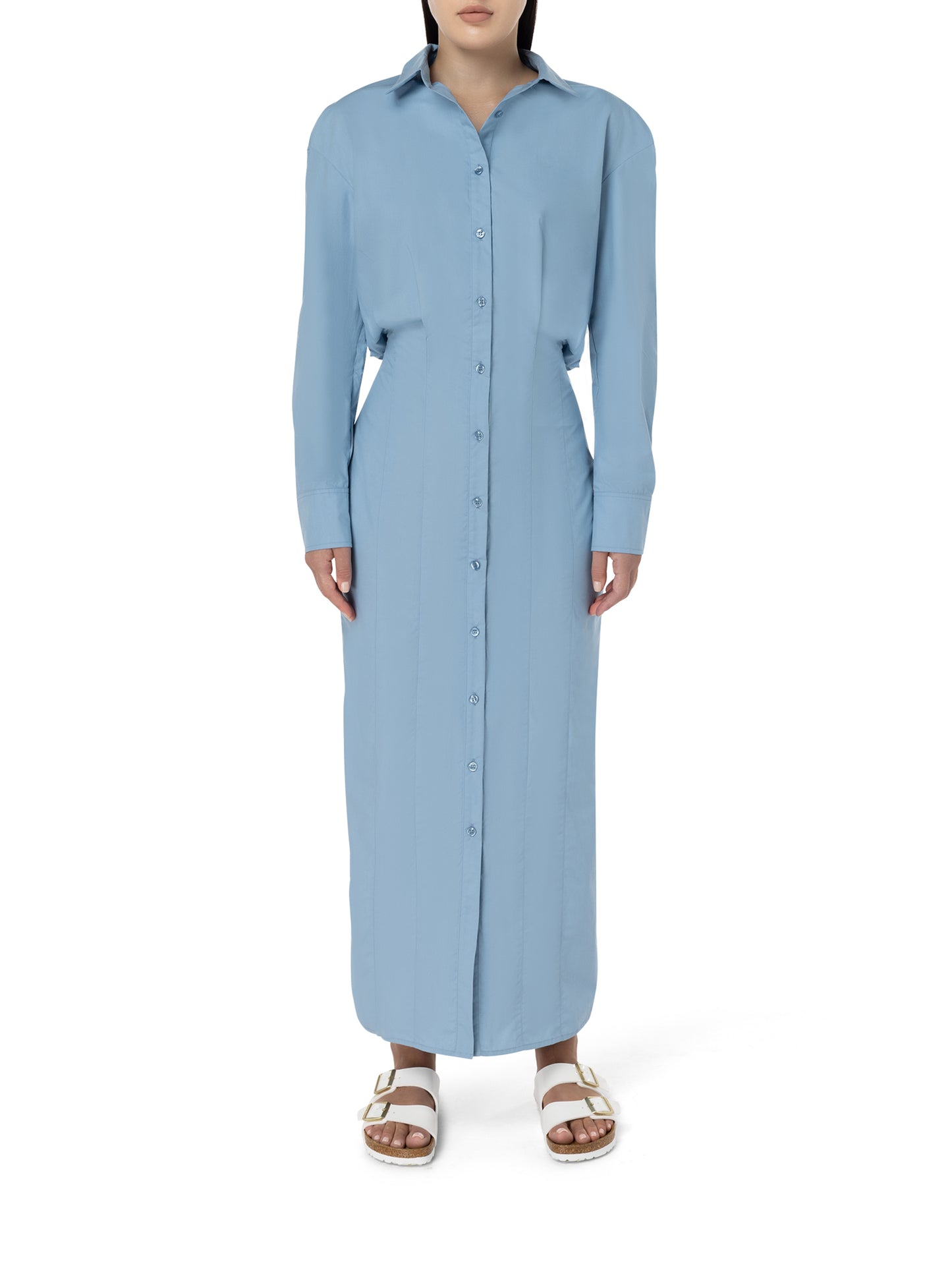 Blue constructed shirt dress