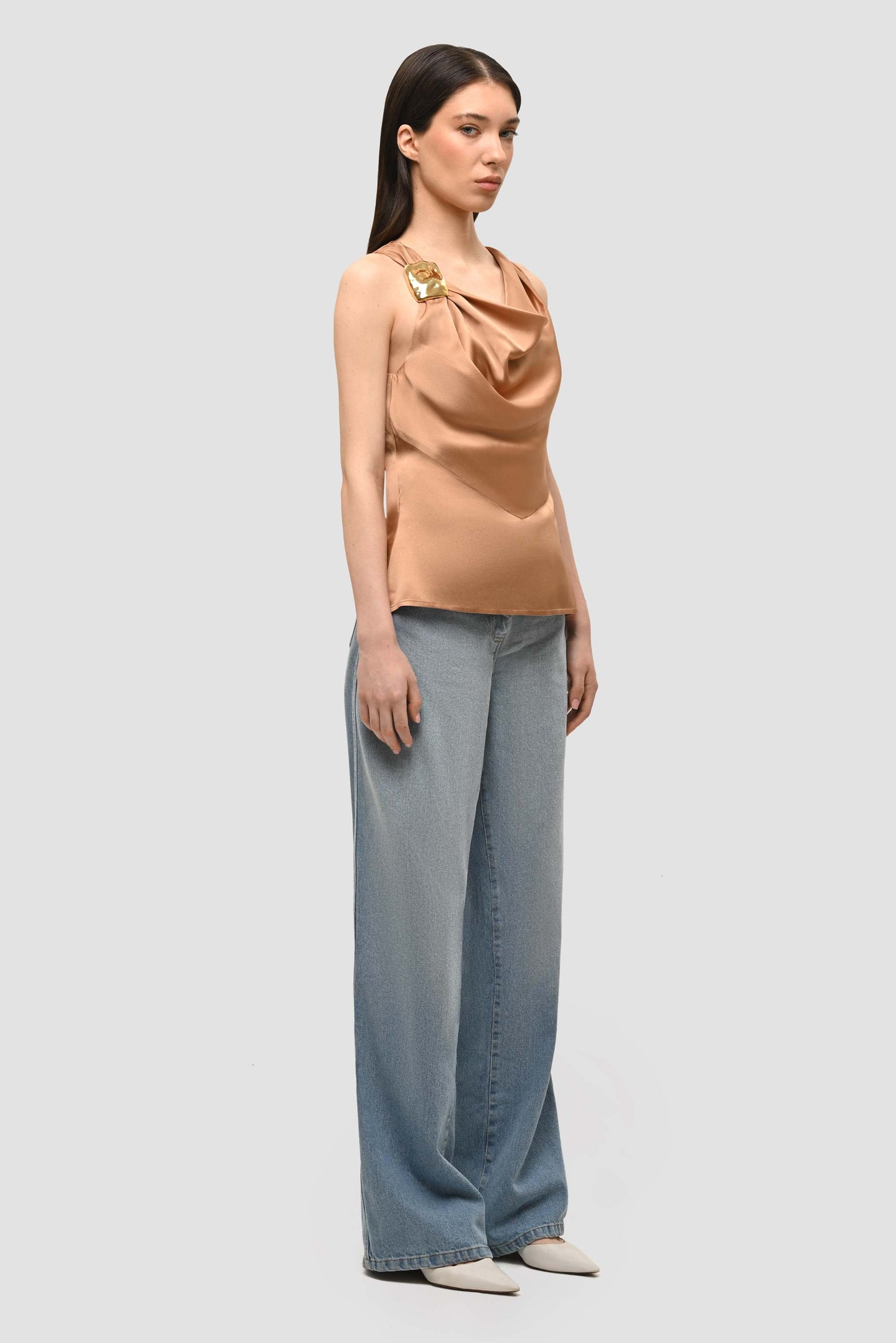 Cowl Neck Sleevless Top - Honey