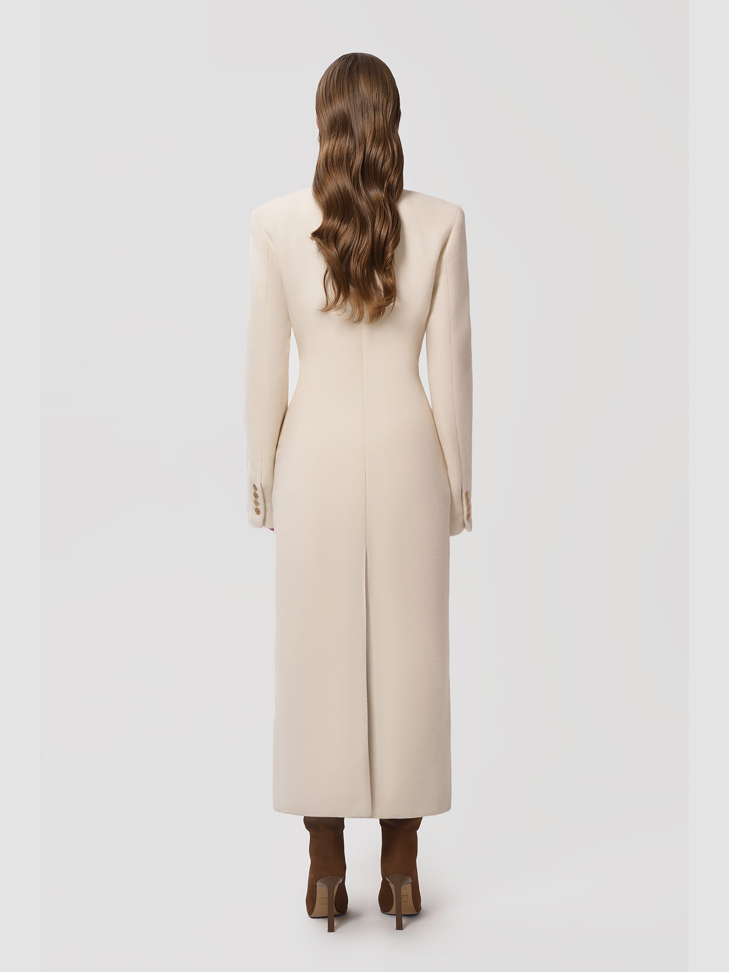 ladies cream dress coat Long Creme Wool Coat Monique Lhuillier