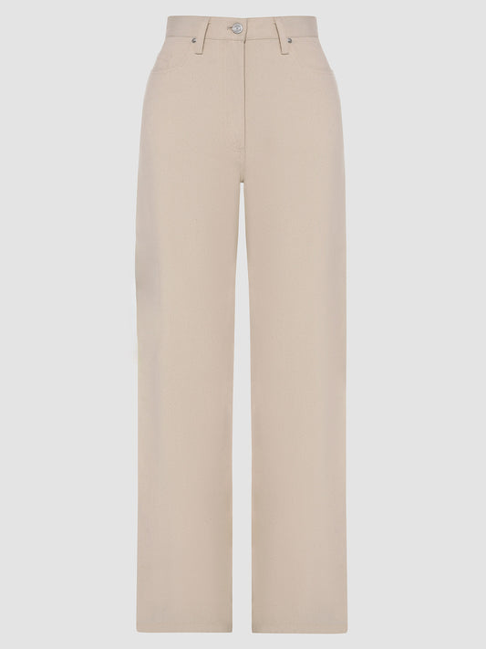 Cream Denim Wide Leg Pants