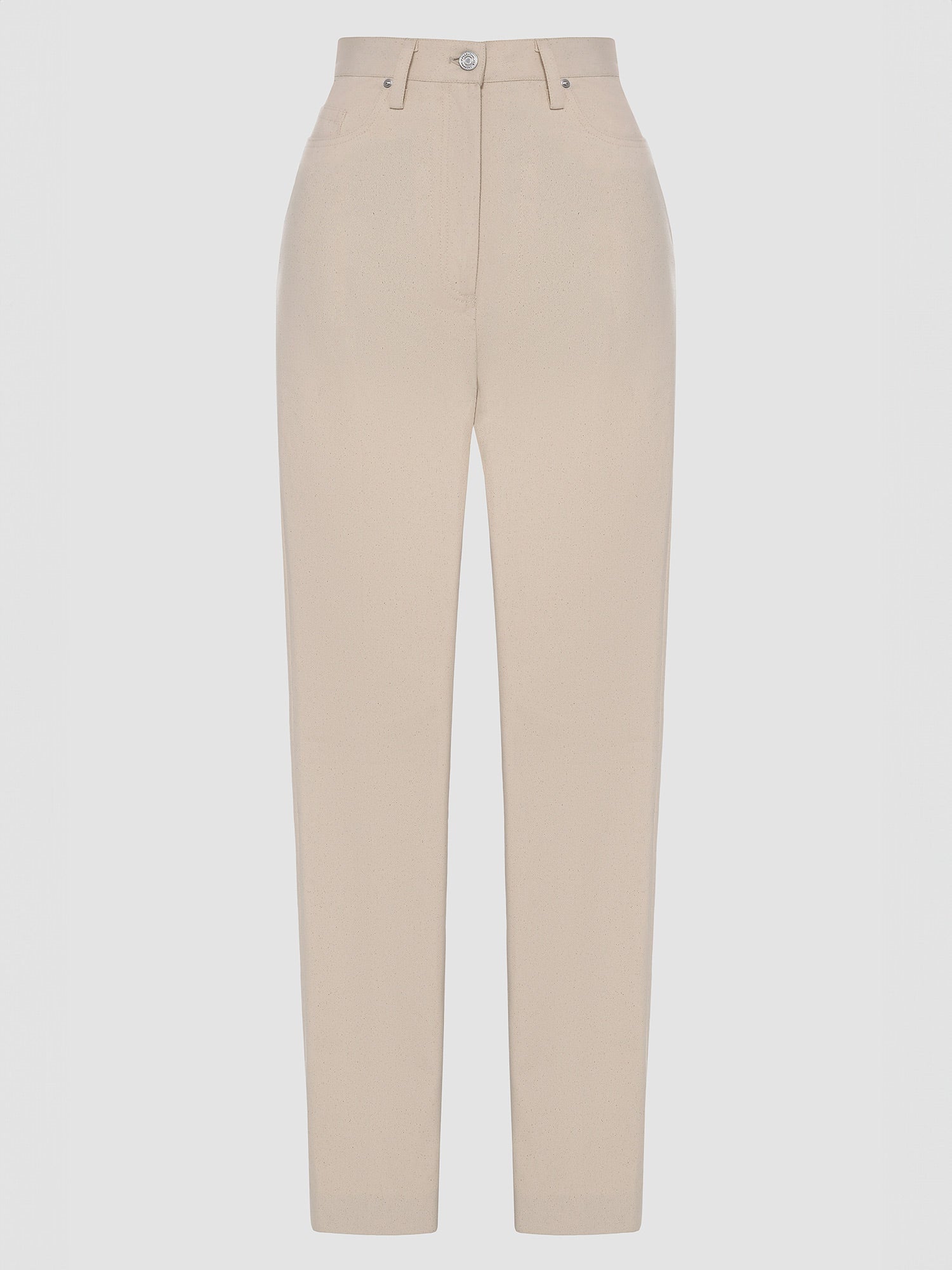 Cream Denim Tapered Pants