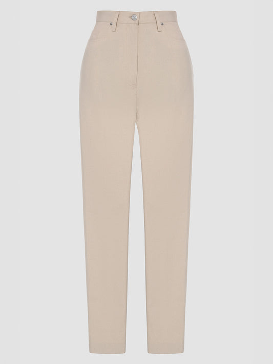 Cream Denim Tapered Pants