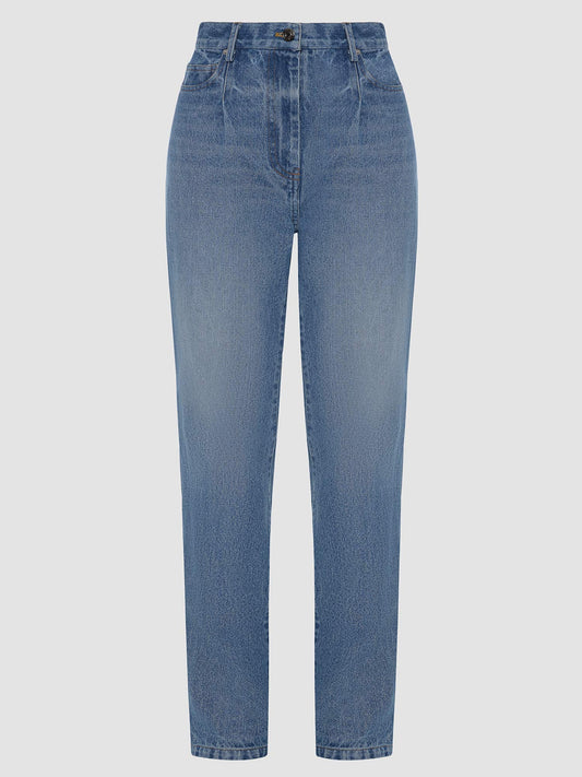 Washed Denim Tapered Pants