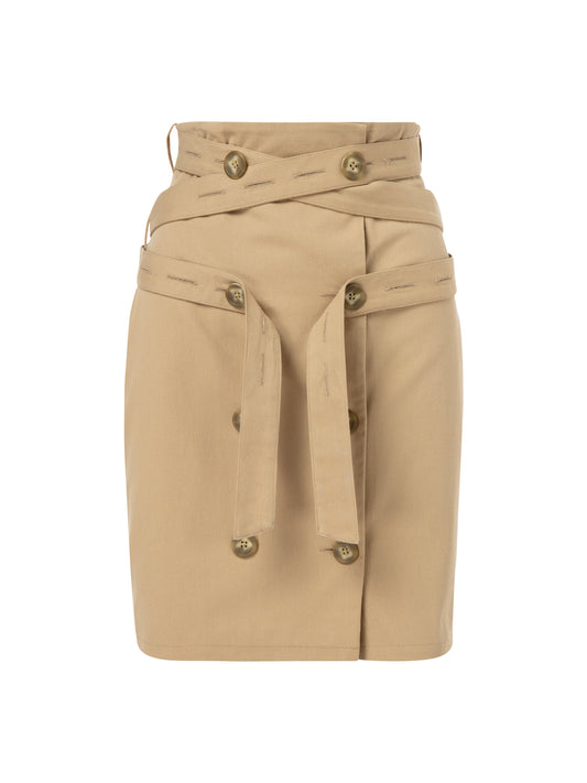 Beige short belted skirt